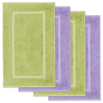 Produktbild von Lavea® 4er Set Badematte 50x80 cm, Badezimmerteppich 100% Baumwolle, 800 g/m², saugstark, waschbar, Badvorleger, Elena – Lindgrün & Lavendel