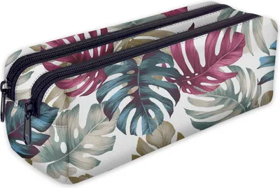 Produktbild von Mäppchen, Federtasche, Federmäppchen 2 Fächer, Schüleretui, lustiges 3D-Motiv, Violette Monstera-Blätter [107]