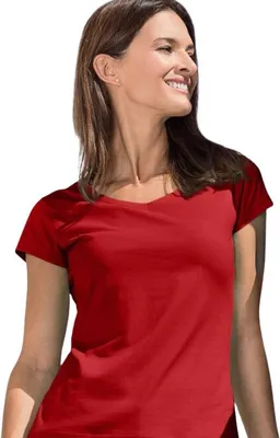 Produktbild von Baumwoll-T-Shirt mit V-Ausschnitt für Damen, 100% Baumwolle, unbedruckt, einfarbig, 180g/m2, Farbe rot, Größe L