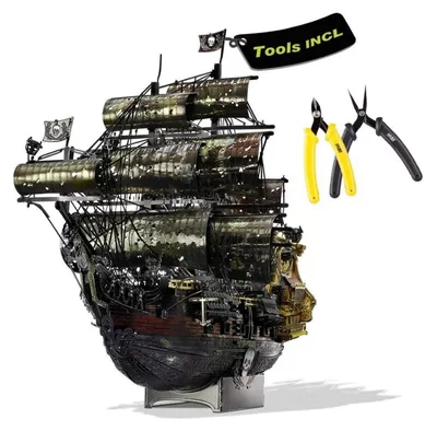 Produktbild von 3D Metall Puzzle Piratenschiff Queen Anne's Revenge 439 Teile Edelstahl Modellbausatz Erwachsene