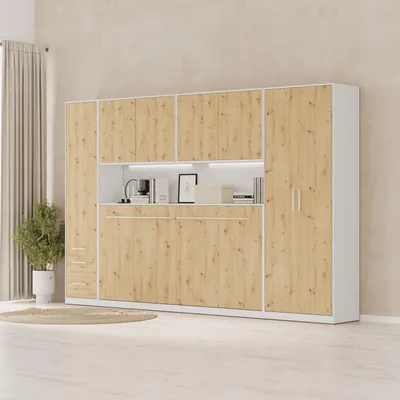Produktbild von SMARTBett Schlafzimmer Set Schrankbett Jugendzimmer Weiss/Wildeiche