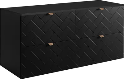 Productafbeelding van Badkamerkast, zwart met gouden handgrepen / met bovenblad, breedte 120 cm