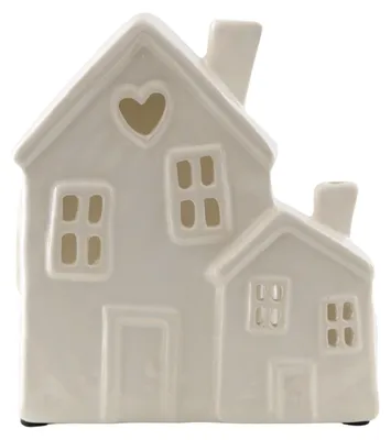 Produktbild von Logbuch-Verlag Teelichthaus aus Steingut, weiß glasiert mit Herzfenster, 14x15 cm groß – Winterdeko & Weihnachtsbeleuchtung