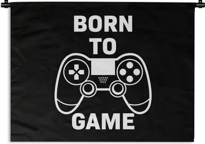 Produktbild von MuchoWow® Wandteppich Wandbehang Gaming - Zitate - Controller - Zum Spielen geboren - Schwarz - Weiß 150x112 cm Tapisserie Dekoration Wandtuch - Wanddecke - Wandteppiche