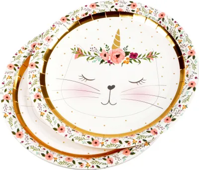Image de Set de 6 assiettes en carton 23 cm Chat licorne