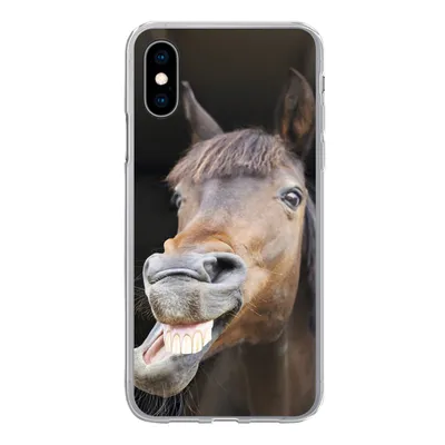 Produktbild von MuchoWow® Handyhülle Schutzhülle Hülle für iPhone X Pferd - Lustig - Stall - Kinder - Jungen - Mädchen - Kinder Silikon Softcase Handy Hülle - Handyhülle