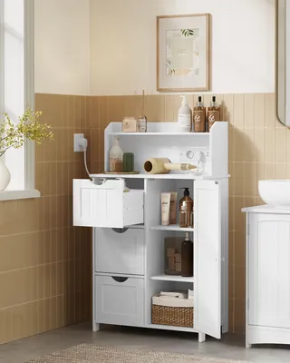 Produktbild von VASAGLE Badezimmerschrank, Badschrank, stehend, mit Tür, Steckdosenleiste, Schubladen, Schrank für Toilettenpapier, Toilettenschrank