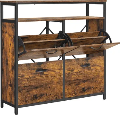 Produktbild von VASAGLE Schuhschrank Schuhregal mit 4 Klappen Schuhablage Schuhkipper vintage