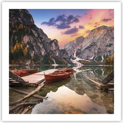 Produktbild von Poster - Poster ohne Rahmen - Boote Berge See - 60x60 cm - Wand Bild - Wanddeko - Wandbilder - Kunstposter - Wandposter - Bilder - Kunstdruck - Wanddekoration - Wandbild - P2XAC60x60-4638