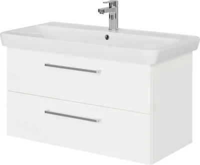 Produktbild von Pelipal Badmöbel-Set Sunline 105 BxHxT 96 x 56 x 48,5 cm Frontfarbe weiß hochglanz mit Keramik-Waschtisch und Waschtisch