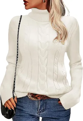 Immagine prodotto di Maglione da donna a collo alto e maniche lunghe, in maglia, colore bianco