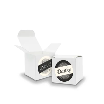 Produktbild von SET DANKE (Motiv36) 24x Faltschachtel Würfel 5cm weiß  + Sticker