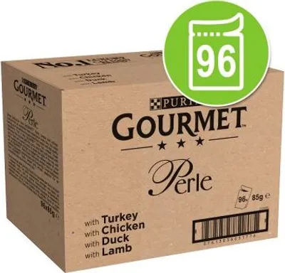 Produktbild von Gourmet Perle Katzenfutter 96 x 85 g Forelle, Pute, Ente, Wild