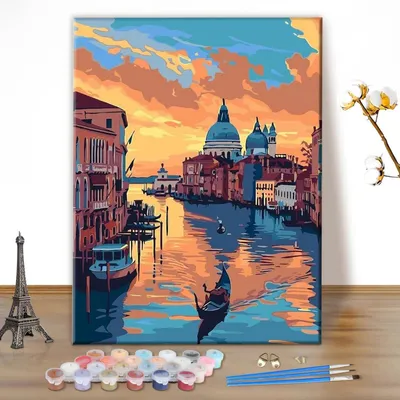 Immagine prodotto di Kit per dipingere per adulti, "Notte a Venezia, luci della città", set per dipingere a olio fai-da-te, 40x50 cm (senza cornice)