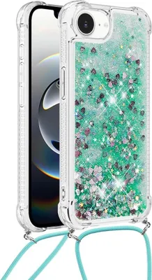 Produktbild von iPhone 16e / 17e Hülle - Coverup Liquid Glitzer Back Cover mit Handykette - Grün