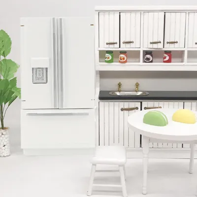Zdjęcie produktu dla 1:12 Mini drewniana lodówka Akcesoria meblowe do domku dla lalek (biały)