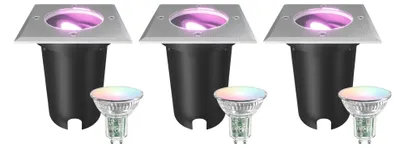 Image de Ledvion Lot de 3 Spot LED Encastrable Exterieur IP67 4.9W 345Lm GU10 RGB