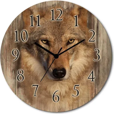 Produktbild von ARTland Holz Wanduhr Quarzuhr - schwarzer Zeiger Wolf Größe: 30x30 cm