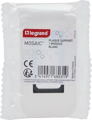 Image de Support et plaque simple 1 module Mosaic, LEGRAND, blanche