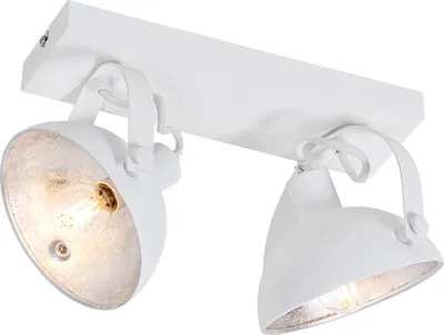 Produktbild von QAZQA - Industrie I Vintage I Industrie I Vintage I Deckenleuchte I Deckenlampe I Lampe I Leuchte weiß mit silbernem 2-flammig-Licht verstellbar – Magnax I Wohnzimmer - Stahl Länglich - LED geeignet E