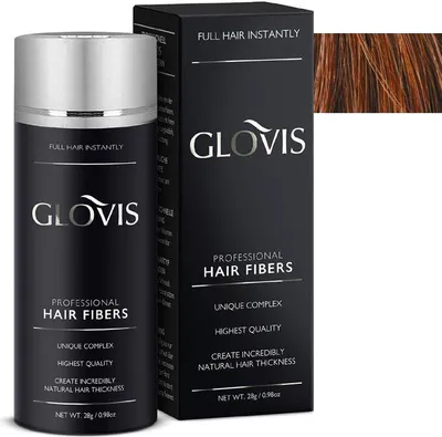 Produktbild von GLOVIS Hair Fibers 28g Haarverdichtung mit Sofortwirkung Haarfüller Schütthaar Streuhaar Haarpuder Haarfasern - Farbe KASTANIEBRAUN