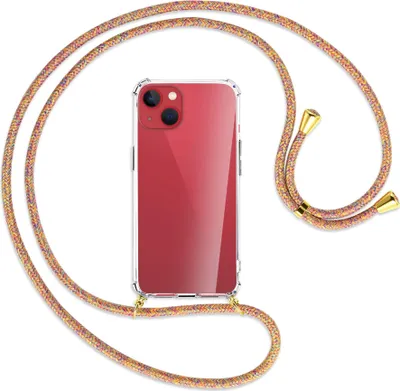 Produktbild von Handykette Backcover-Schutzhülle mit Band (Metall goldfarben) für Apple iPhone 13 mini - Rainbow