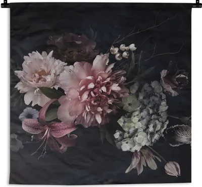 Produktbild von MuchoWow® Wandteppich Wandbehang Blumen - Vintage - Pastell - Rosa - Weiß 60x60 cm Tapisserie Dekoration Wandtuch - Dekorationen - Wand Decke