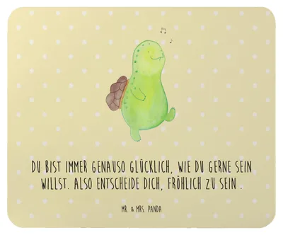 Produktbild von Mr. & Mrs. Panda Mauspad Schildkröte Pfeifen - Gelb Pastell - Geschenk, Lebensfreude, pc, computer, Spazieren, Mouse Pad, Schildkröten, mousematte, Depression, Mousepad