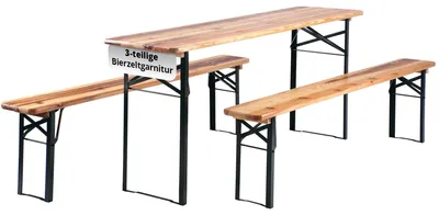 Produktbild von Stagecaptain Hirschgarten Bierzeltgarnitur 177 cm Länge - Klappbare Festzeltgarnitur 1x Tisch & 2X Bank - Sitzgarnitur aus Holz - Einfacher Transport - Geeignet Für Innen- und Außenbereich - Natur