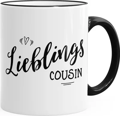 Produktbild von Kaffeetasse Geschenktasse Tasse Lieblingscousin Lieblingskusin Geschenk Familie Cousin MoonWorks® einfarbig schwarz unisize