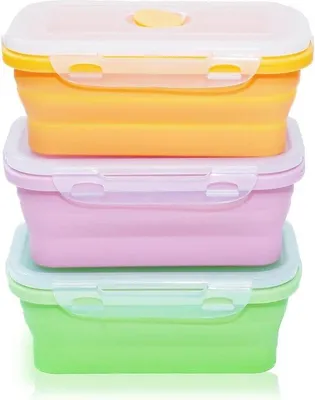 Produktbild von Silikonbehälter, aufklappbar, 800ml, rosa, orange, grün, für Camping