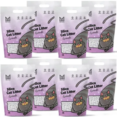 Image de Litière pour chats PREMIUM - Granulés de silice 8 x 3,8 l - Sans poussière - Naturelle - Hypoallergénique - Antibactérienne - Très absorbante - Parfum lavande