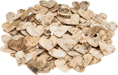 Produktbild von 60x Birkenrinden Herzen 4,5cm Natur Dekoherzen Hochzeit Streudeko Basteln
