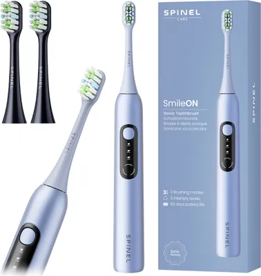 Produktbild von SpinelCare Schallzahnbürste SmileON Blau mit 2 Ersatzbürsten Schwarz