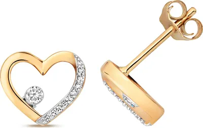 Produktbild von Funkelndes Feuer Schöne 9 Karat (375) Gold Herz Diamant Paar Ohrstecker Brillant-Schliff 0.08 Karat H - I1 - 8mm*9mm; TRS209619KY