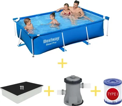 Obrázek produktu pro Bazén Bestway - Steel Pro - 259 x 170 x 61 cm - včetně solární plachty, filtračního čerpadla a filtru