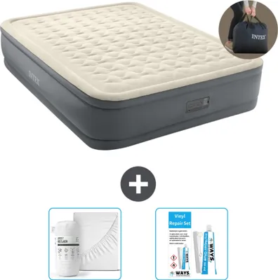 Productafbeelding van Intex luchtbed - geschikt voor 2 personen - 152 x 203 x 46 cm - grijs - inclusief pomp - met spannenhoes en reparatieset