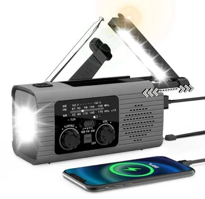 Image de Réveil radio d'urgence portable avec batterie rechargeable de 2000 mAh, gris