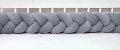 Produktbild von Bettschlange geflochten Velours 400 cm – Dunkelgrau | Bettumrandung Babybett Nestchen | Letino