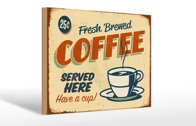 Produktbild von Holzschild Kaffee 30x20cm Retro fresh brewed Coffee