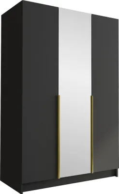 Produktbild von MIRJAN24 Kleiderschrank Calia II, Schlafzimmer, mit Spiegel, Drehtürenschrank, mit Kleiderstange, Modern, Garderobenschrank, Metallgriffe (Farbe: Schwarz / Schwarz + Gold)
