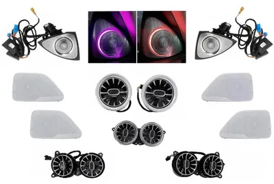 Productafbeelding van Set van ventilatieroosters met LED-verlichting in 64 kleuren, met draaiknop, hoogtönerbehuizing voor Mercedes S-klasse (W222).