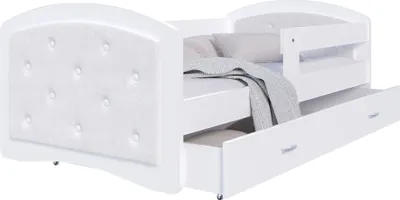 Produktbild von Bett MEGI 80x160 cm Kinderbett Polsterbett mit Schublade Lattenrost Rausfallschutz Jugendbett weiß trinity