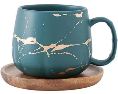 Immagine prodotto di Tazza da caffè con piattino, 400 ml, aspetto marmo, verde, Vetroceramica