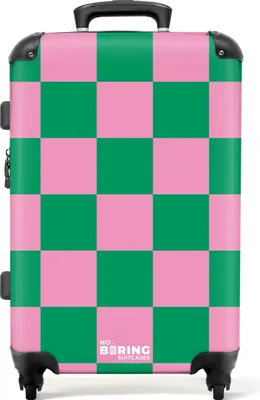 Produktbild von NoBoringSuitcases.com® Großer Koffer - Rosa mit grünem Schachbrettmuster - Kombinationsschloss TSA - Hartschalen Trolley 4 Rollen - 72 liter - Reisekoffer - 66 cmKoffer Mittelgroß 67x43x25 cm, 72L,