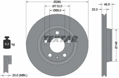 Produktbild von 2x TEXTAR Bremsscheibe 92083505 für VW PASSAT Variant (3B5) PASSAT (3B2) 46 5mm