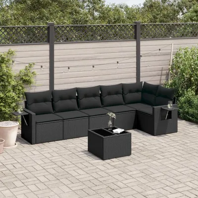 Produktbild von Design 7-tlg. Garten-Sofagarnitur mit Kissen Schwarz Poly Rattan, Gartenmöbel-Sets 2024 Neu