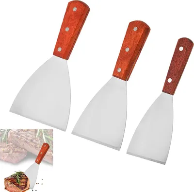 Imagen del producto de Juego de espátulas para parrilla, de 3 piezas, de acero inoxidable, en diferentes tamaños, para la cocina