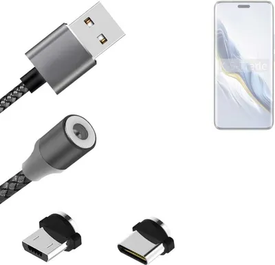 Produktbild von K-S-Trade Hochwertiges Magnet-Lade-kabel Sync-Kabel Daten-Kabel kompatibel mit Honor Magic6 Pro mit USB-Typ-C-Anschluss und Micro-USB-Anschluss 2A bis