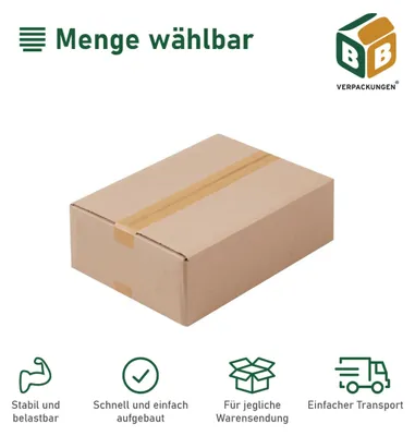 Produktbild von 50 x Faltkarton (600 x 450 x 100 mm) stabil 1-wellig Versandkarton Päckchen DHL Hermes Schachtel Box Paket braun BB-Verpackungen